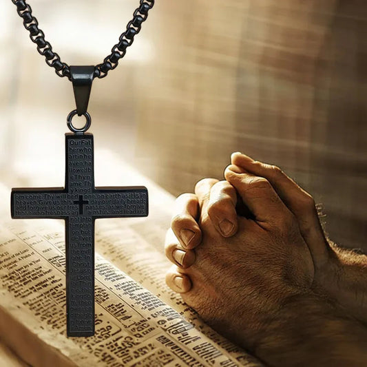FaithCrest – Lord’s Prayer Engraved Cross Necklace
