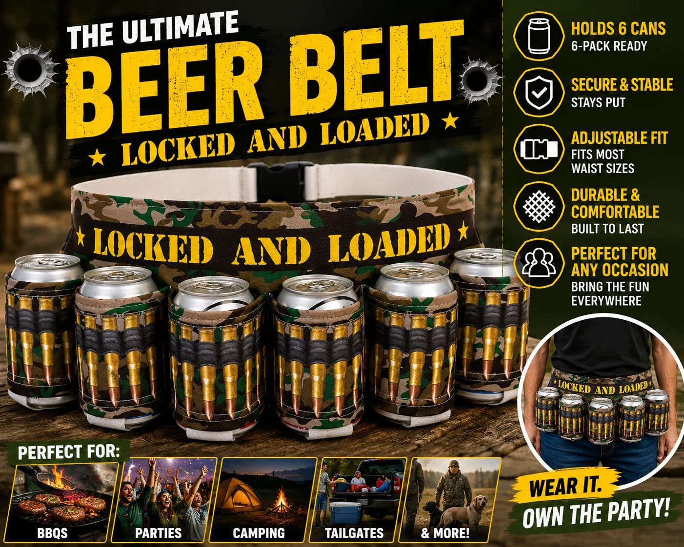 DrinkMate – Adjustable 6-Can Beverage Holster Belt