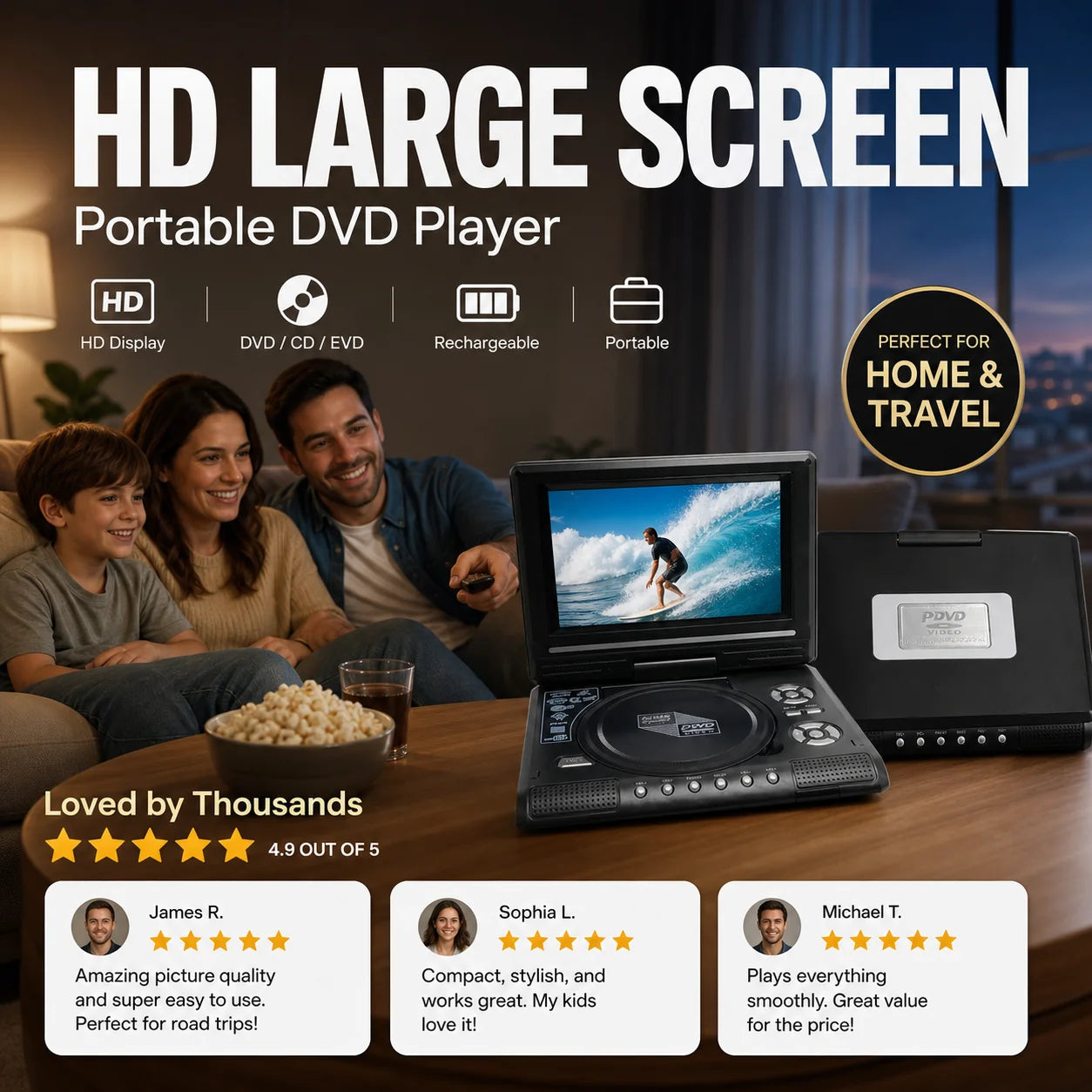 ViewMax – 7.8" HD Portable Rechargeable DVD Player