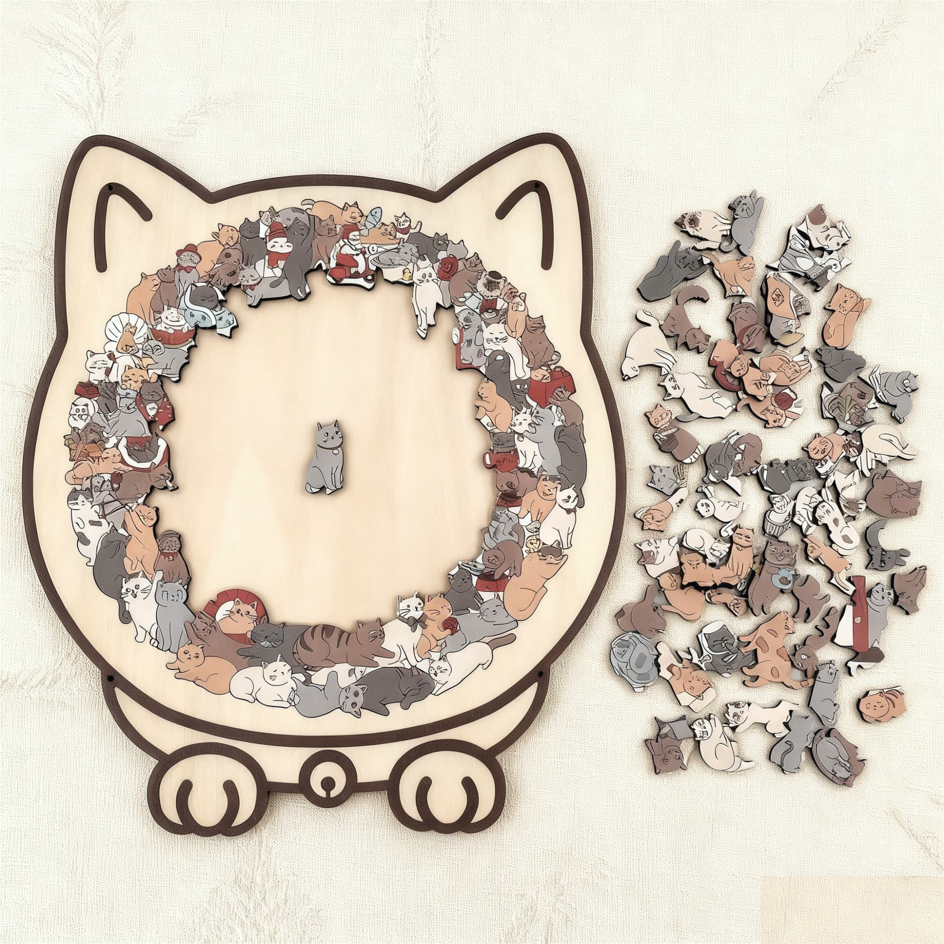 WhiskerCraft –  135 Pcs Cat Shaped Wooden Puzzle