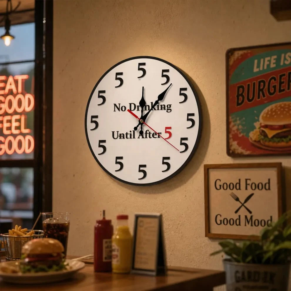 FunnyHour – "No Drinking Until After 5" Wall Clock