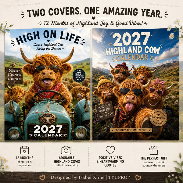FarmCharm – Farmhouse Highland Cow A4 Wall Calendar