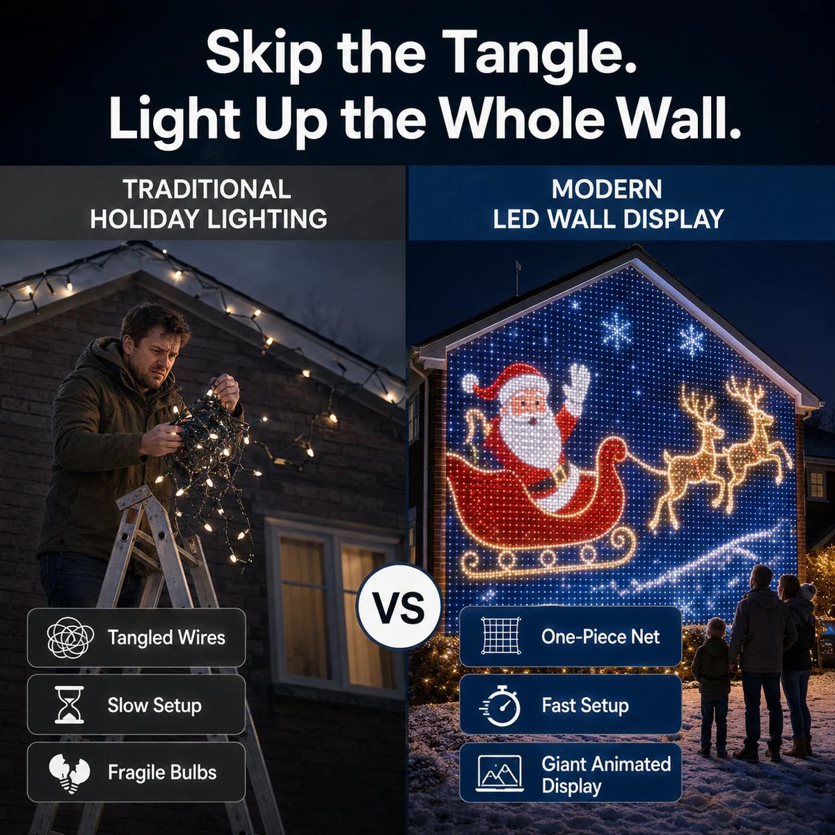 TwinkleHaven – Christmas LED House Net & Outdoor Curtain Lights
