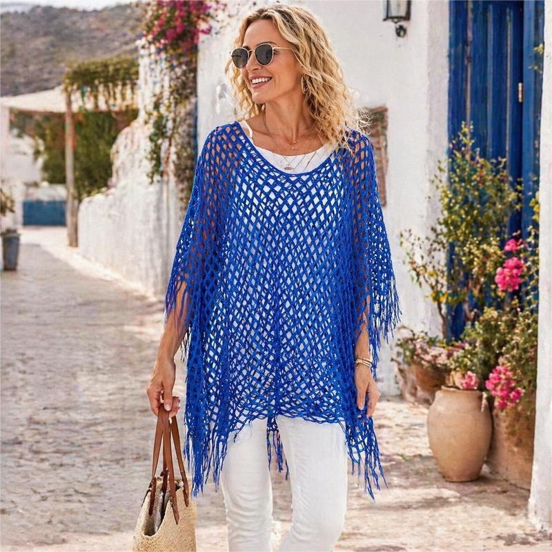 SunDrape – Flowy Tassel Crochet Beach Cover Up