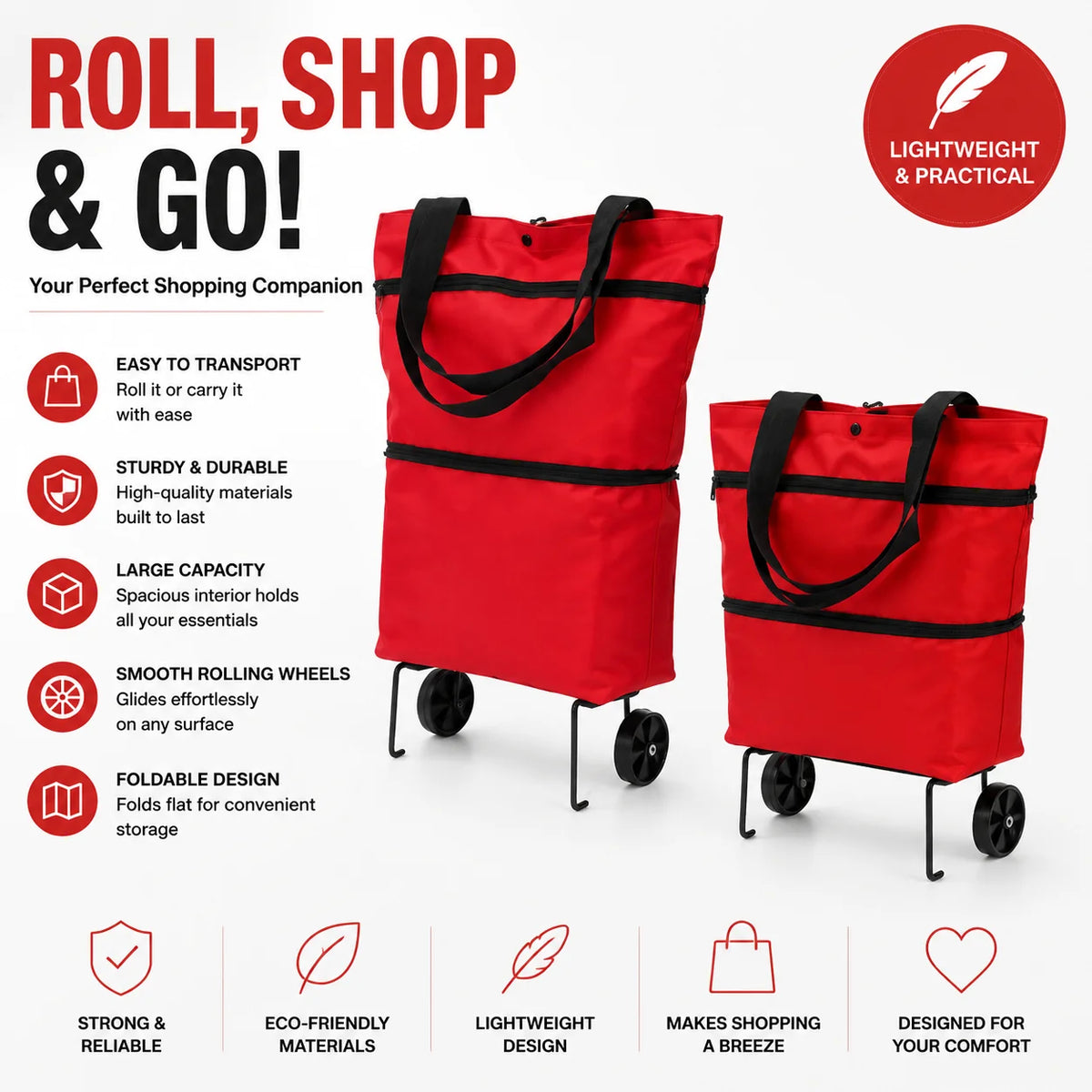CartCaddy – Foldable Rolling Shopping Bag