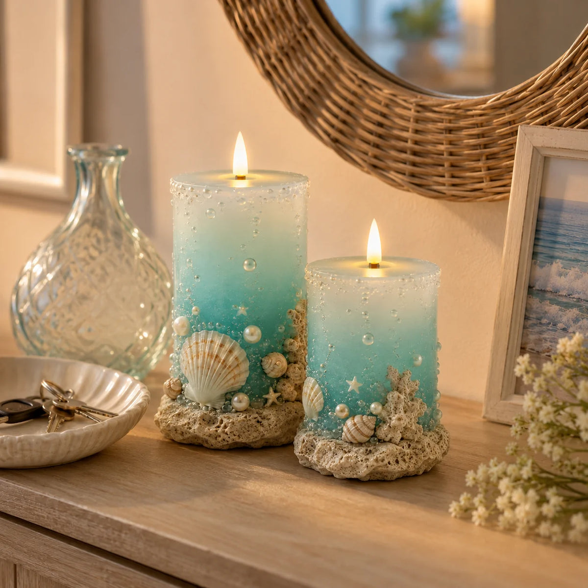 OceanNest – Coastal Decorative Candle Set