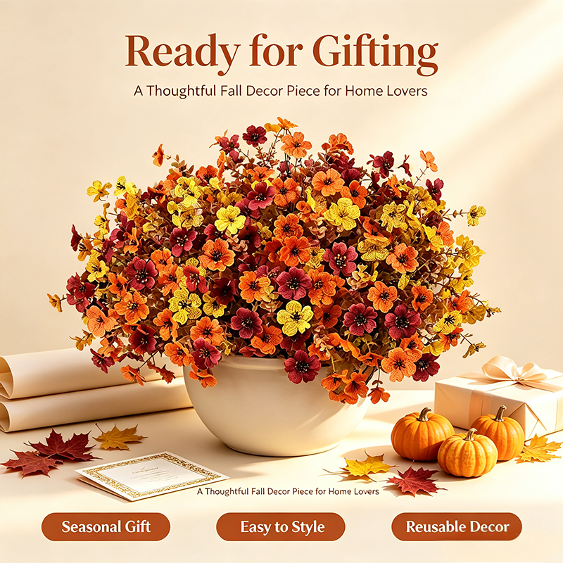 HarvestLoom – 12-Piece UV-Resistant Autumn Flower Bouquet