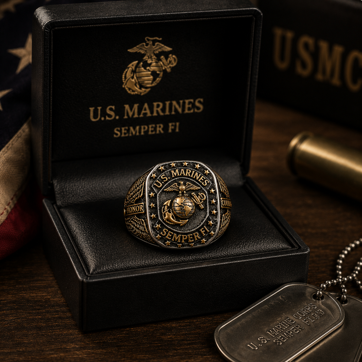 🦅 U.S. Marines Semper Fi Signet Ring - ✈️ BUY 2 FREE SHIPPING