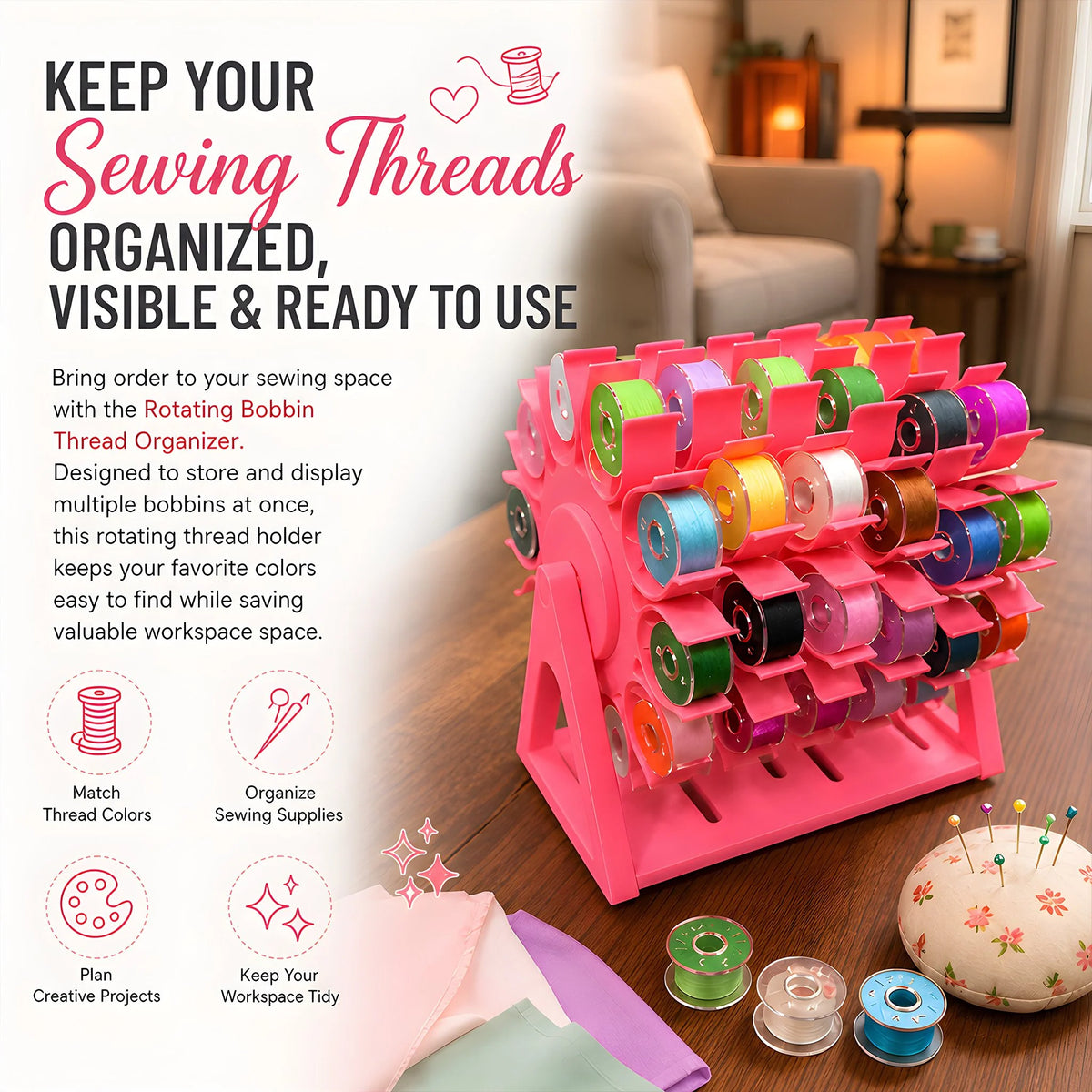 ThreadEase – Rotating Bobbin Thread Organizer