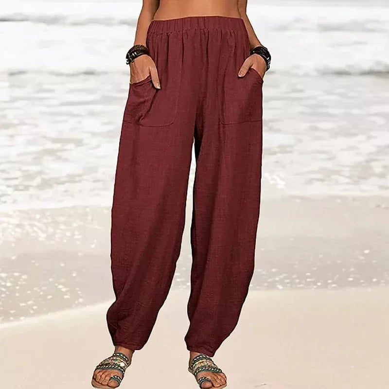 Women's Solid Color Loose Cotton And Linen Casual Pants