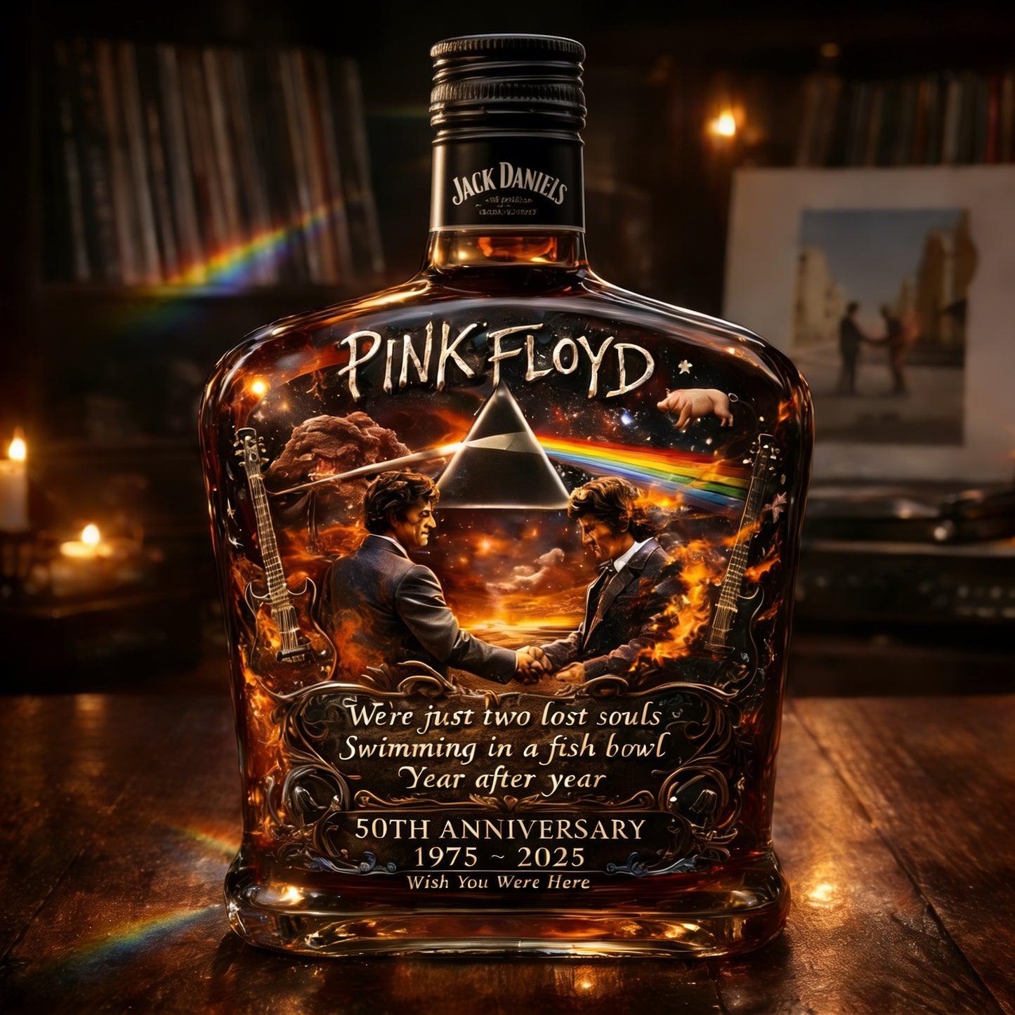 Pink Floyd – “Wish You Were Here”  50th Anniversary Collector’s Whiskey Bottle