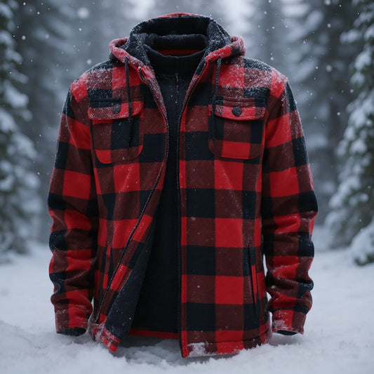 EmberLoom – Men’s Crimson Plaid Cold-Weather Jacket