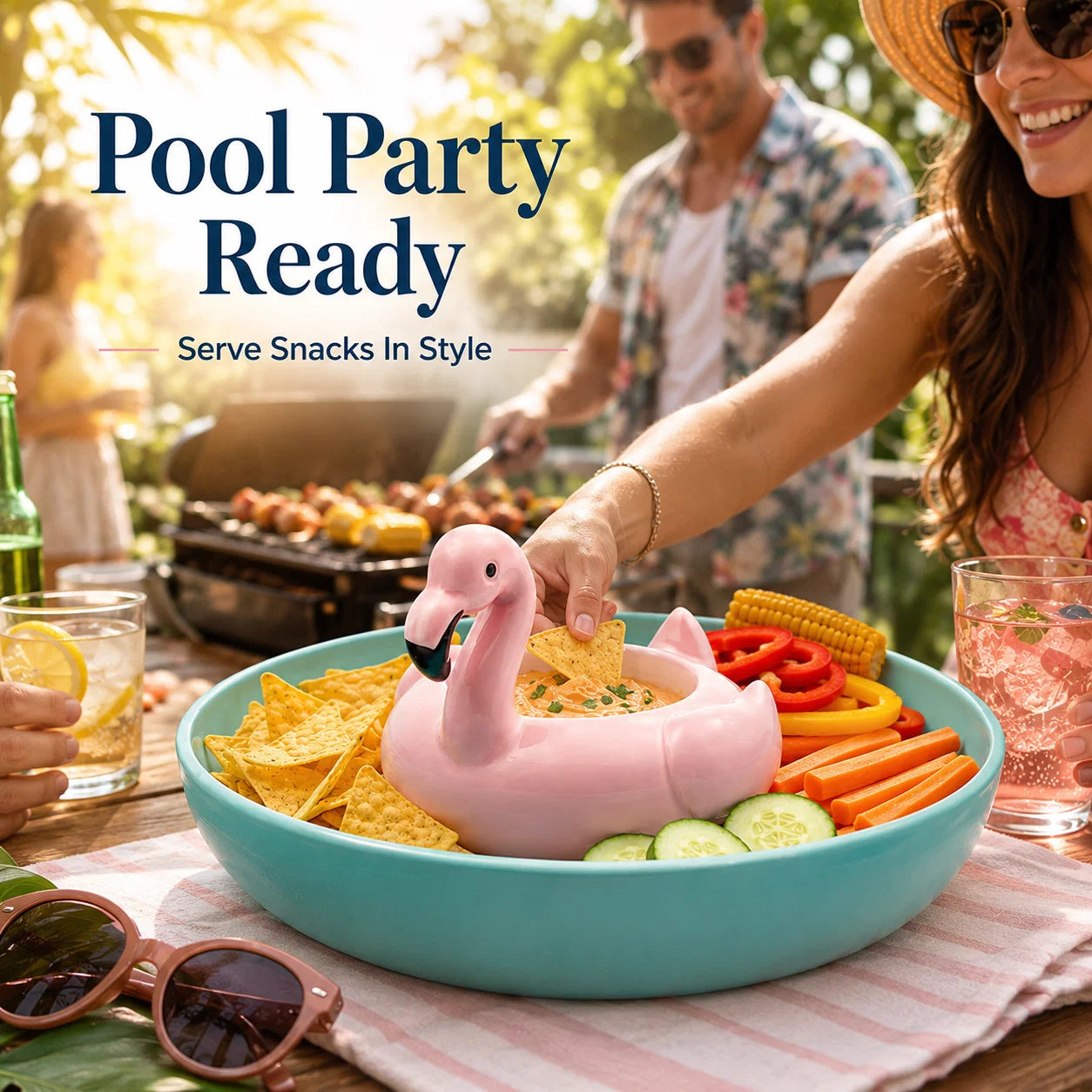 FloatNest – Flamingo Chip & Dip Platter