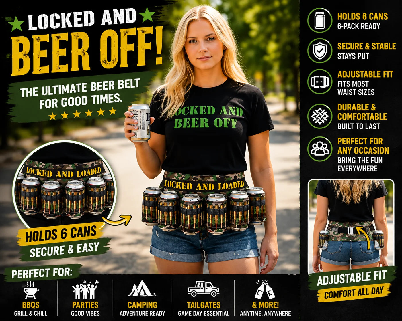DrinkMate – Adjustable 6-Can Beverage Holster Belt