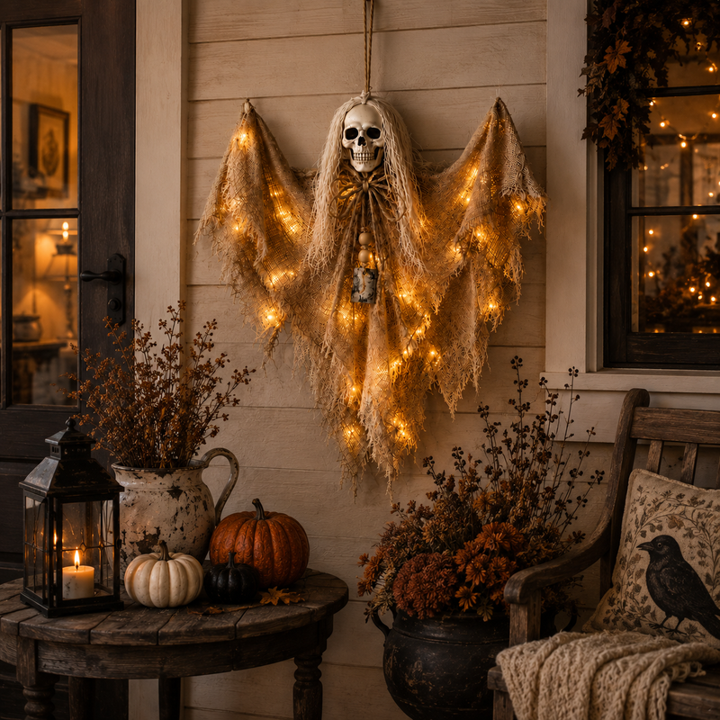 HauntWing – Rustic Skeleton Ghost Light Decoration
