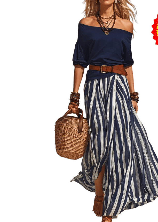 Effortless Striped Maxi Skirt Set