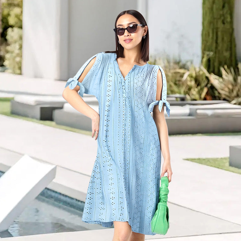 Arabella – Women's V-Neck Elegant Solid Dress