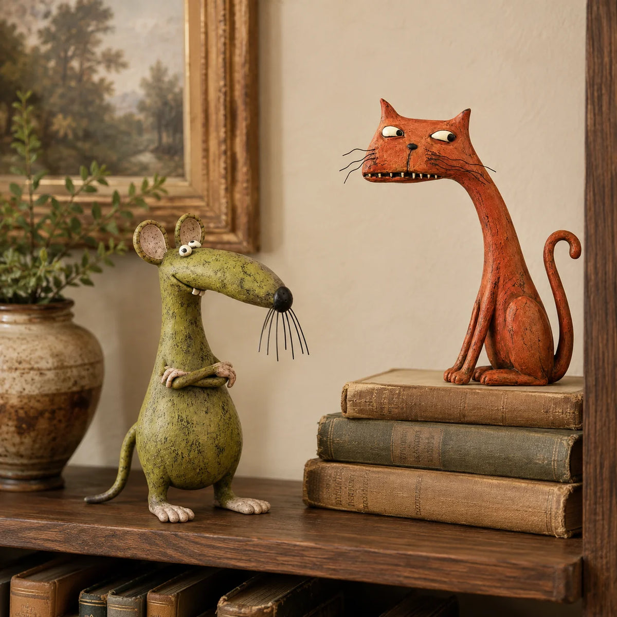 WhimsyTales – Vintage Cat & Mouse Figurine