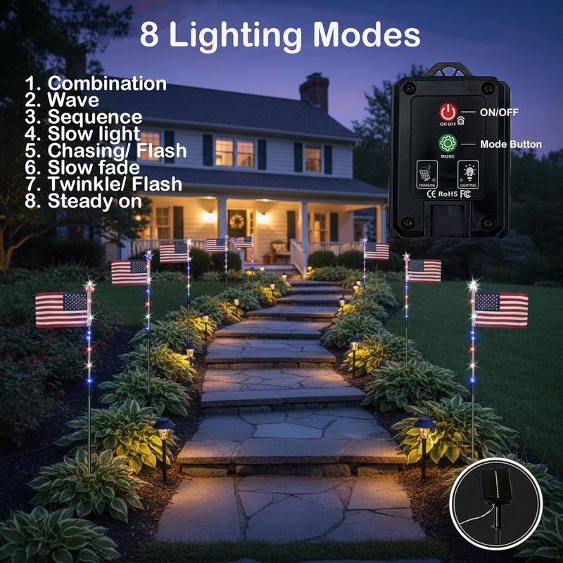 PatrioticGlow – Solar American Flag Pathway Lights
