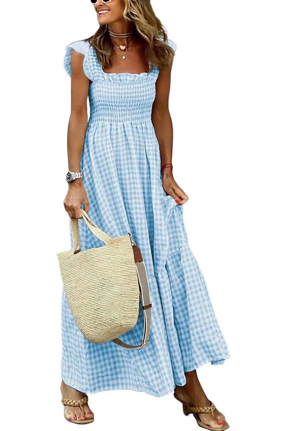CottageMuse – Plaid Flounce Maxi Dress