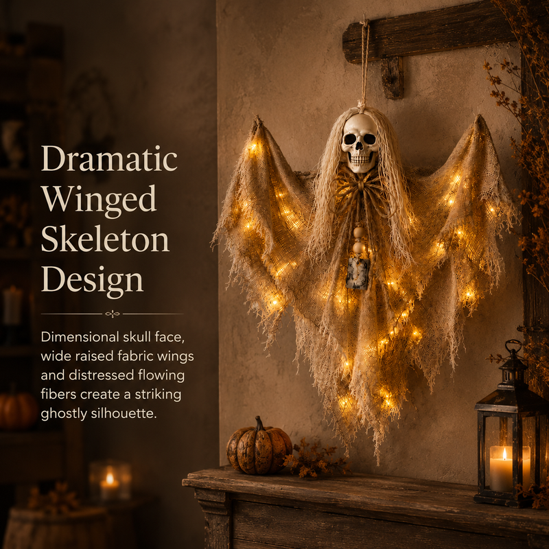 HauntWing – Rustic Skeleton Ghost Light Decoration