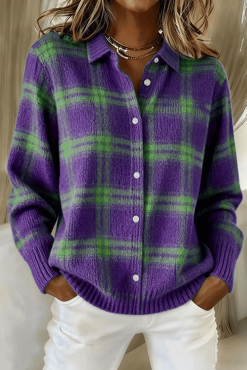 CLEARANCE SALE🔥 Women's Plaid Print Casual Mixed Cotton Buttoned Cardigan Sweater