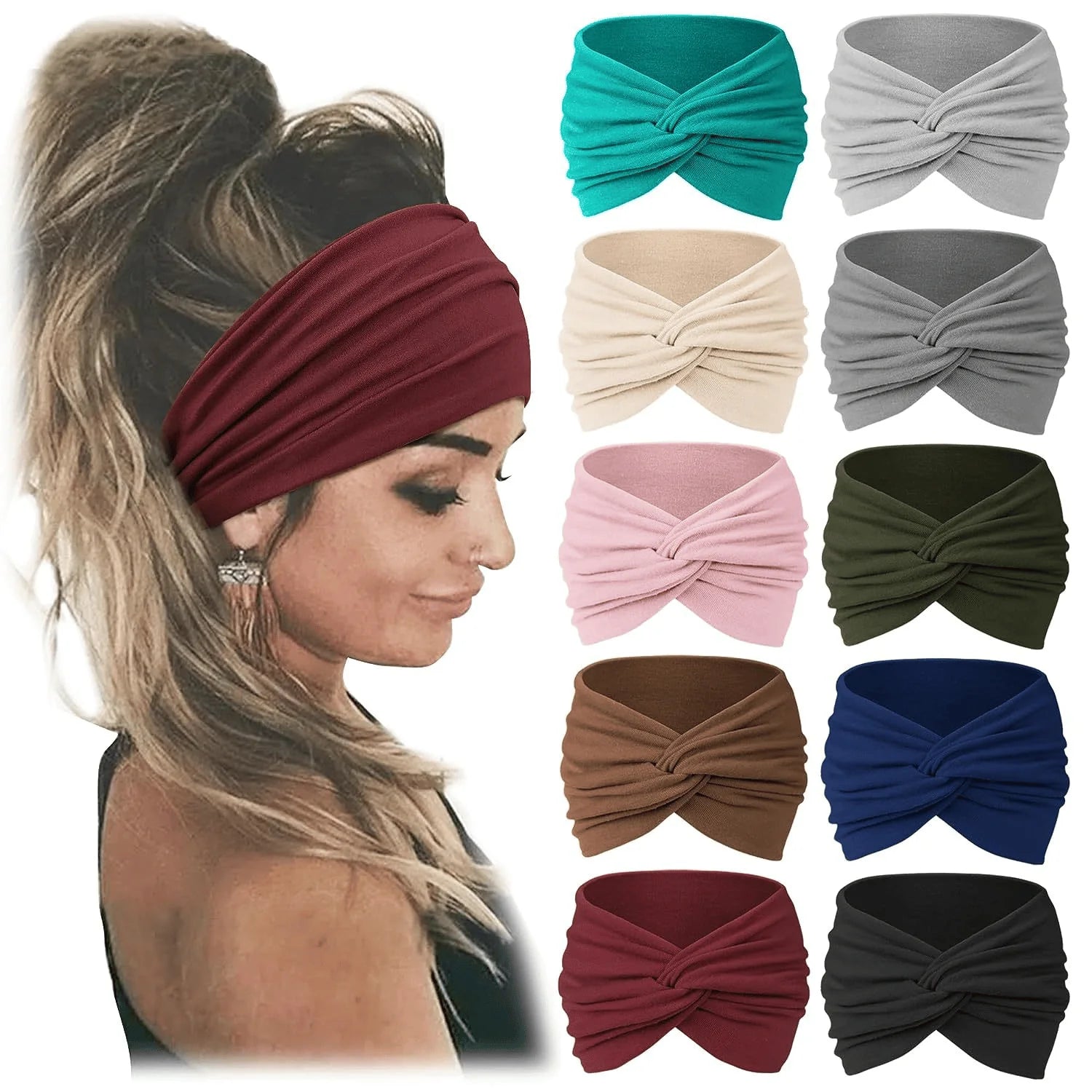 StyleKnot – 10-Pack Wide Knotted Turban Headbands