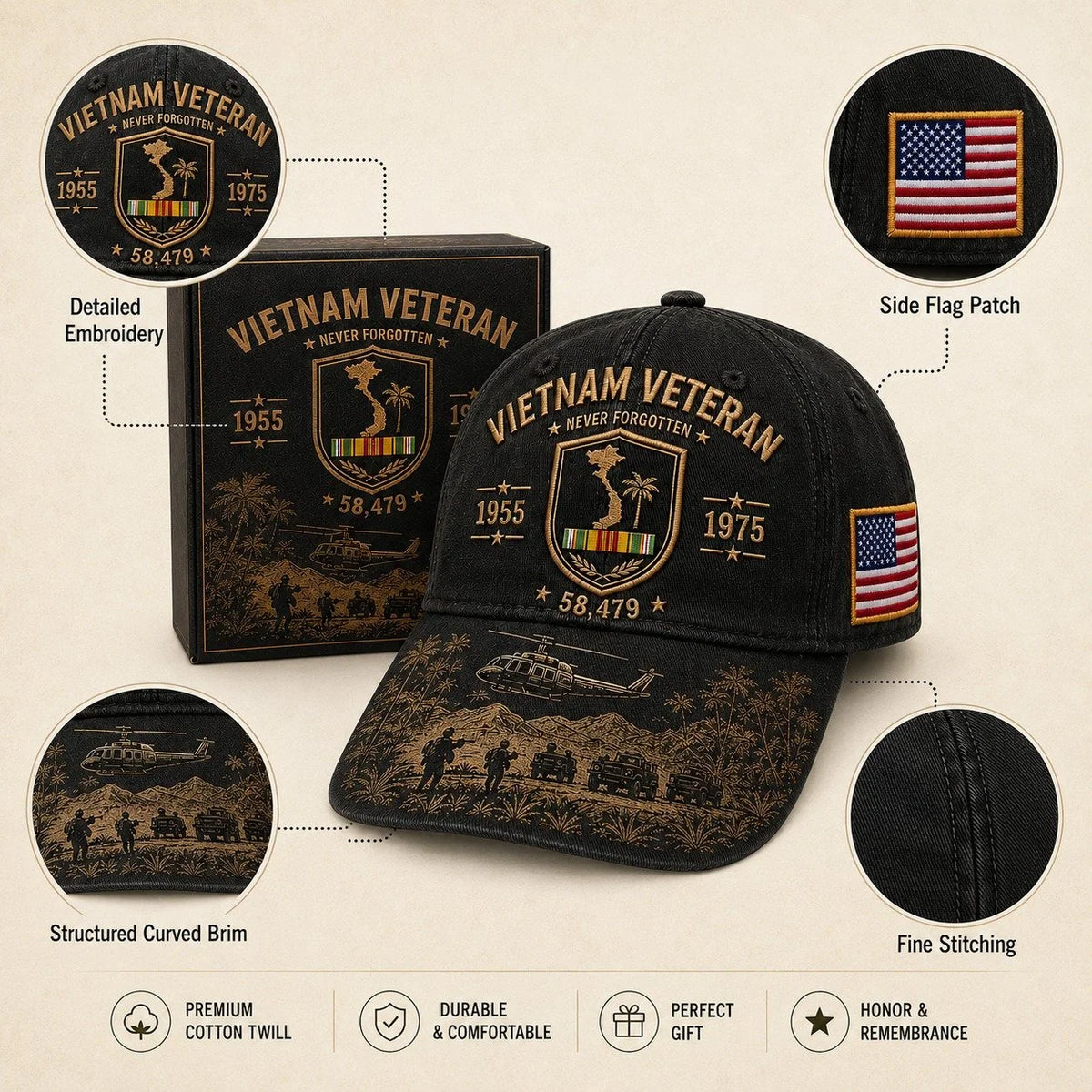 VietnamVeteran – Never Forgotten Commemorative Cap 🇺🇸