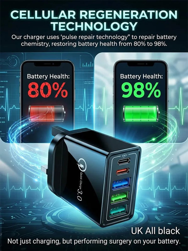 VoltarisCore – 4-Port Quick Charge Travel Adapter