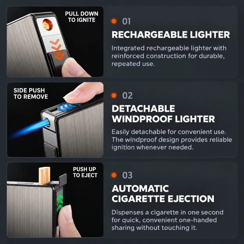 DualSpark – 3-in-1 Cigarette Case & Dual-Ignition Lighter