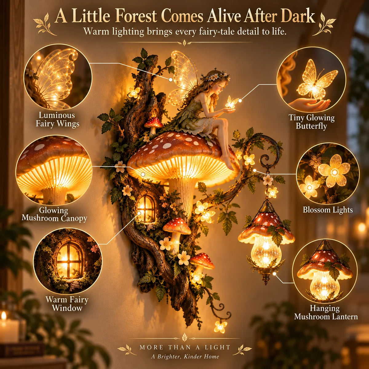 MystiGrove – Enchanted Mushroom Fairy Wall Light