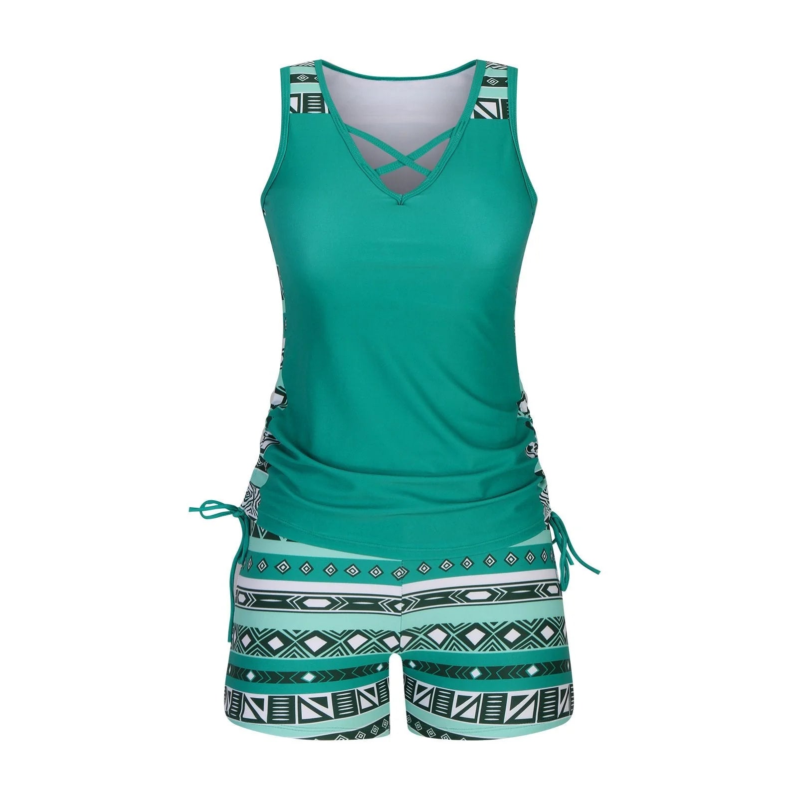 BeachBloom – Modest Bohemian Tankini Swimsuit with Shorts