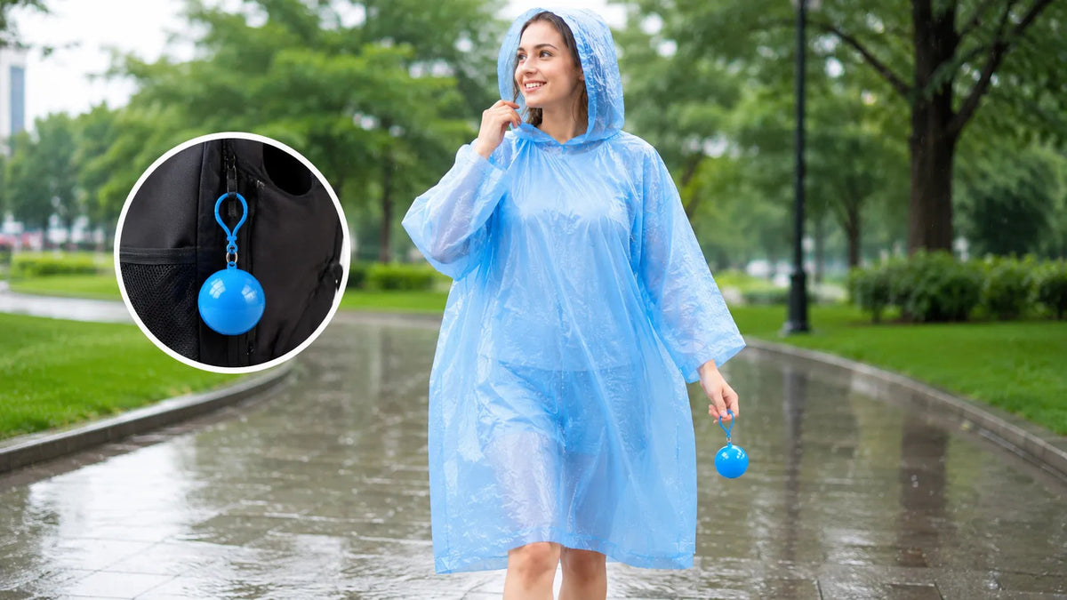 RainPod – Compact Hooded Rain Poncho with Keychain Case