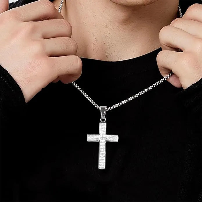 FaithCrest – Lord’s Prayer Engraved Cross Necklace