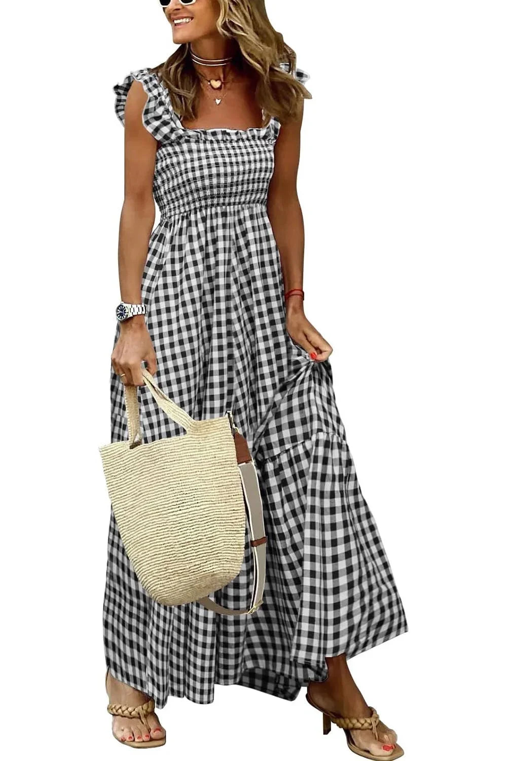 CottageMuse – Plaid Flounce Maxi Dress