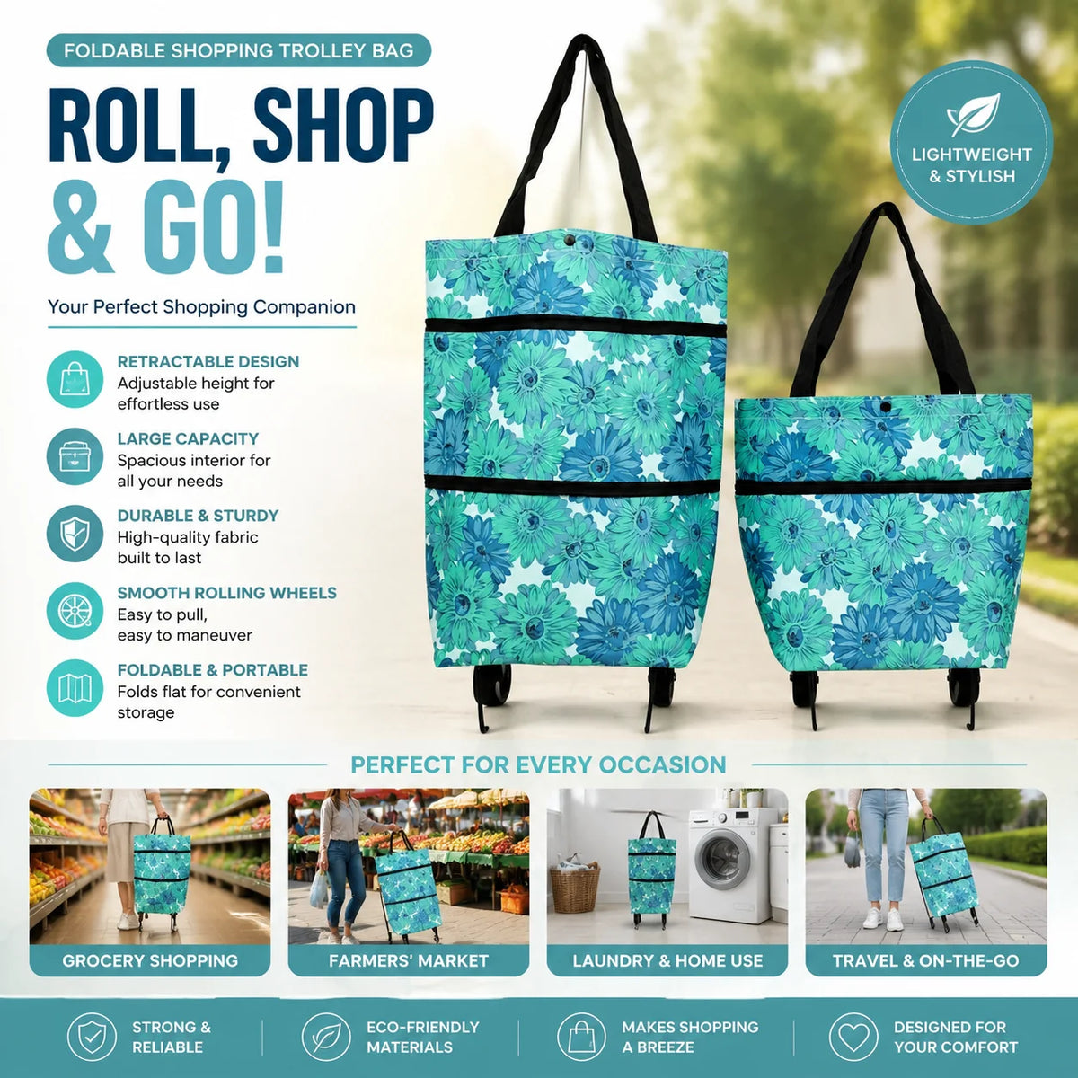 CartCaddy – Foldable Rolling Shopping Bag