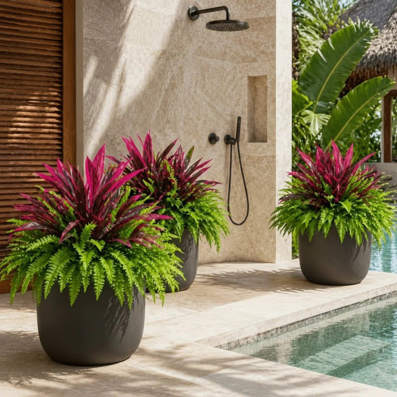 EverGreen – UV-Resistant Artificial Fern & Red Dracaena Plant