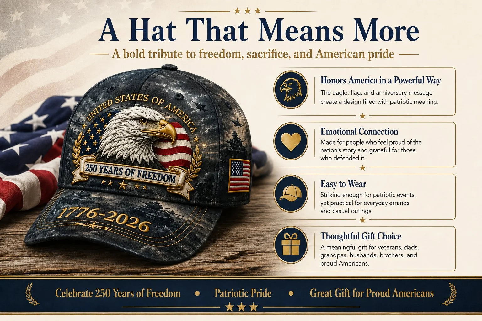 FreedomEagle – 250 Years Patriotic Heritage Cap