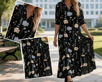 FleurVogue – Women's Printed Lapel Maxi Dress