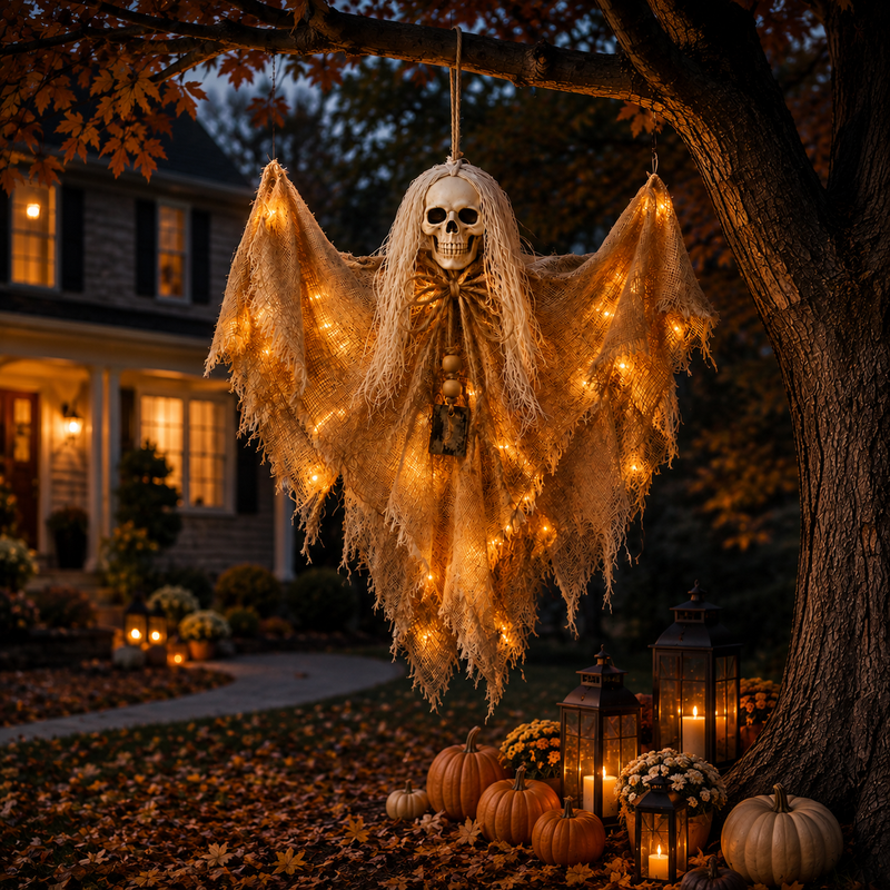 HauntWing – Rustic Skeleton Ghost Light Decoration