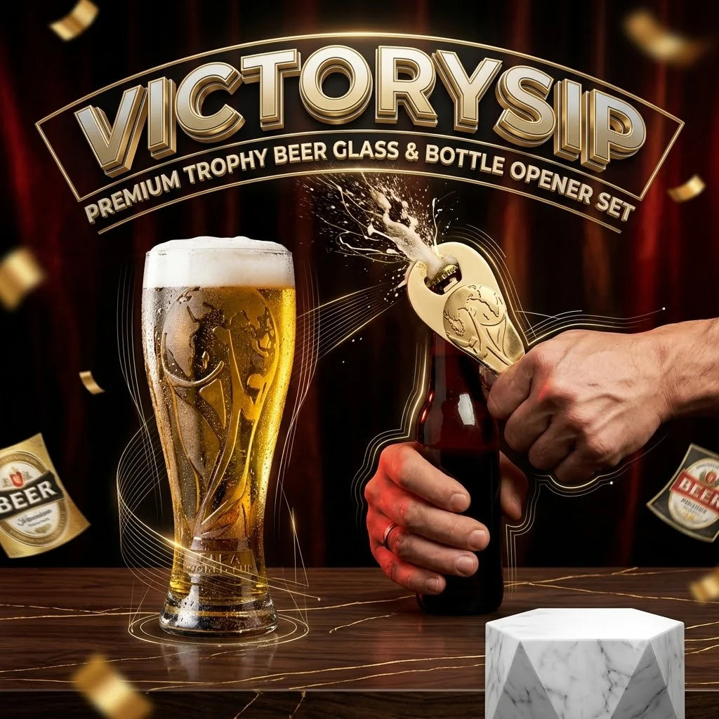 VictorySip – Premium Trophy Beer Glass & Bottle Opener Set