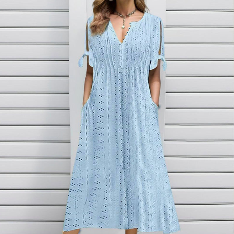 Arabella – Women's V-Neck Elegant Solid Dress