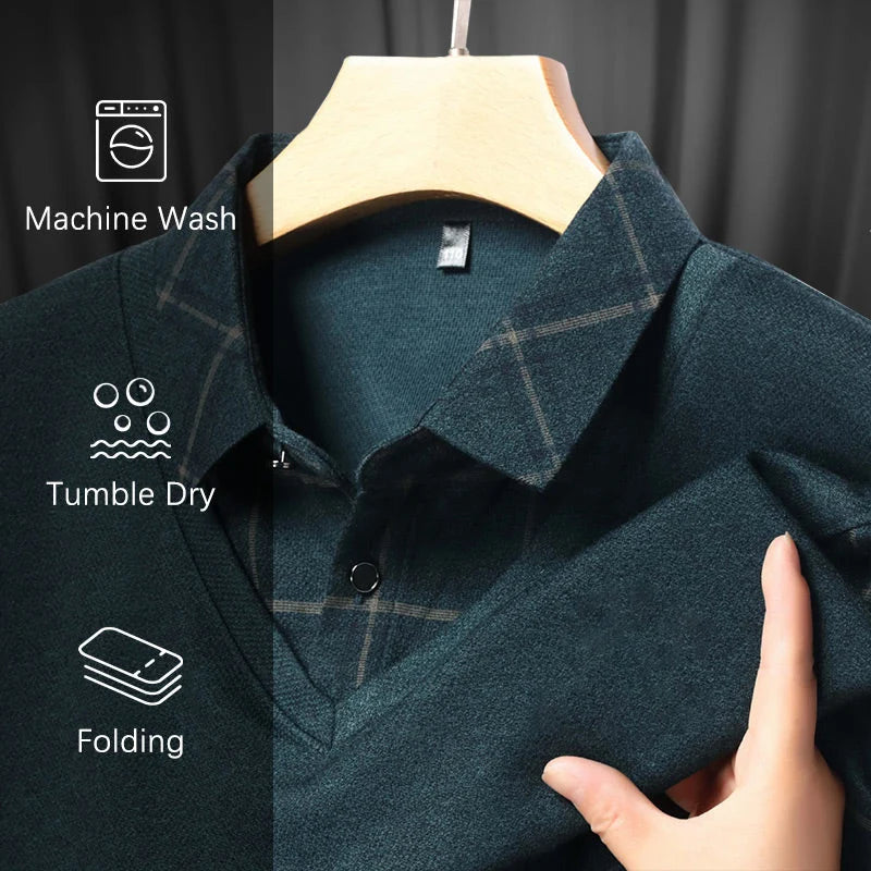 EliteLayer – Classic Faux Layered Long Sleeve Polo Shirt