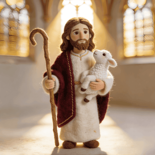 ✝️ Jesus & Lamb: Hand-Felted Christian Figurine – A Meaningful Gift for Someone You Love