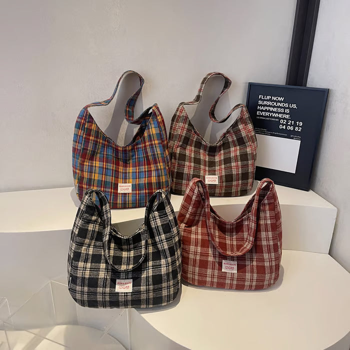 PlaidOra – Vintage Plaid Canvas 3-Way Carry Tote Bag