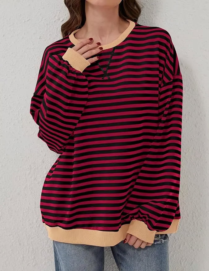 StripeAura – Women’s Color Block Striped Sweatshirt