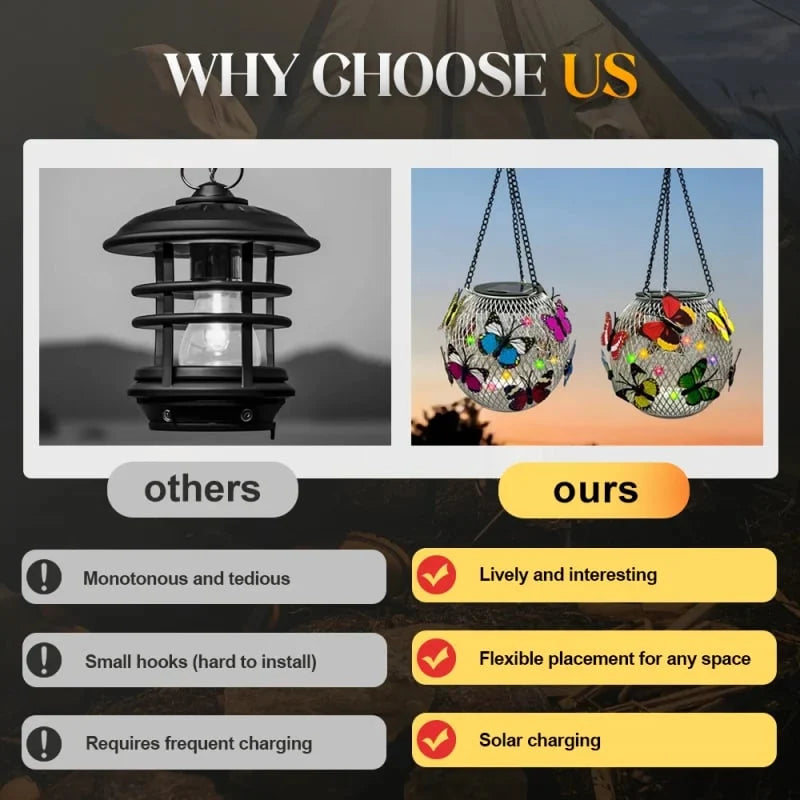 GardenGlow – Solar Vintage Butterfly Pendant Lantern