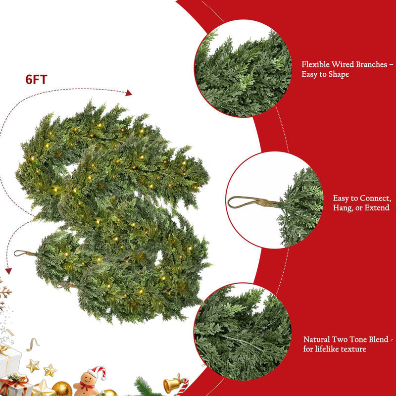 CedarCharm – Lush Pre-Lit Christmas Garland