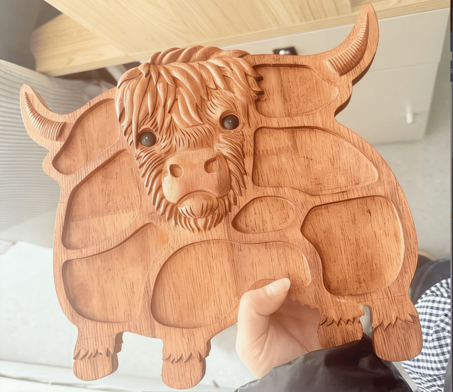 RusticGraze – Highland Cow Wooden Charcuterie Board
