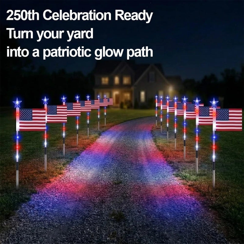 PatrioticGlow – Solar American Flag Pathway Lights